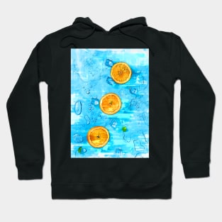 Oranges & Melting Ice Blocks Bright Blue - For Fruit Lovers. Hoodie